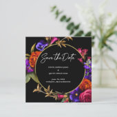 Paars Roze Oranje Bloemmotief Save The Date (Staand voorkant)