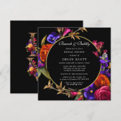 Paars Roze Oranje Floral Brunch en Bubble Shower Kaart (Voorkant / Achterkant)