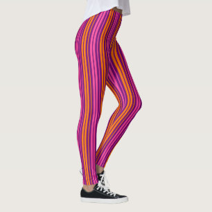 Paars Roze Oranje Verticaal Strepen Design   Leggings