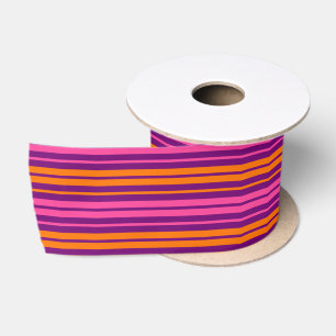 Paars Roze Oranje Verticaal Strepen Design   Satijnen Lint