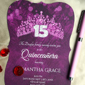Paars, Roze Quinceanera met Tiara Invitation Kaart