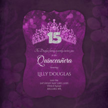 Paars, Roze Quinceanera met Tiara Invitation