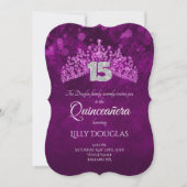 Paars, Roze Quinceanera met Tiara Invitation Kaart (Voorkant)