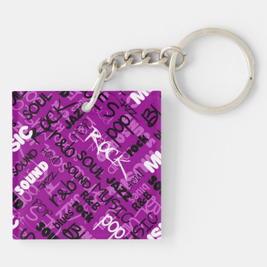Paars & roze Rock Pop R & B Music Text Sleutelhang Sleutelhanger (Achterkant)