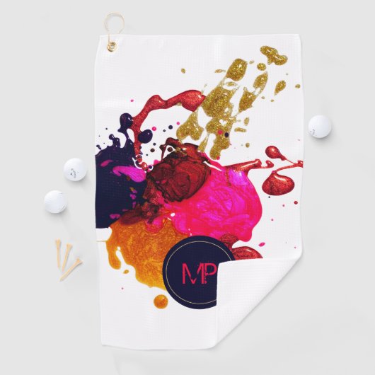 Paars roze rood nisplak monogram golfhanddoek (Insitu)