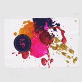 Paars roze rood nisplak monogram golfhanddoek (Horizontaal)