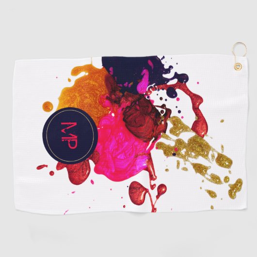 Paars roze rood nisplak monogram golfhanddoek (Horizontaal)