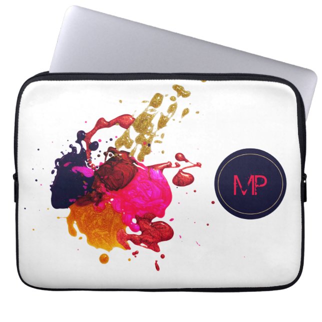 Paars roze rood nisplak monogram laptop sleeve (Voorkant)