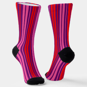 Paars Roze Rood Verticaal Streepjes Design   Sokken