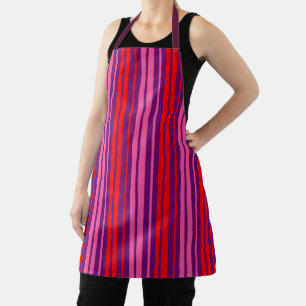 Paars Roze Rood Verticaal Strepen Design   Schort