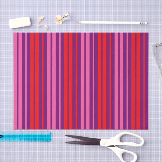 Paars Roze Rood Verticaal Strepen Design   Tissuepapier (Craft)