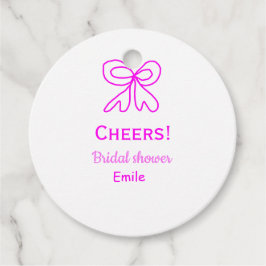 Paars roze strik bruidsfeest met naam bedankjes labels