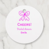 Paars roze strik bruidsfeest met naam bedankjes labels (Achterkant)