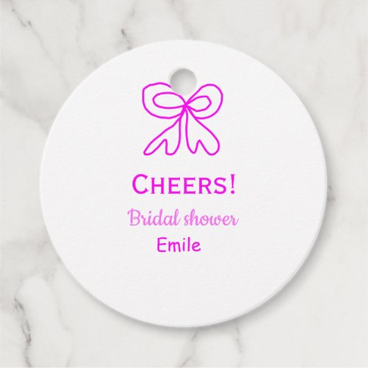 Paars roze strik bruidsfeest met naam bedankjes labels (Voorkant)