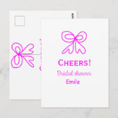 Paars roze strik bruidsfeest met naam briefkaart (Voorkant / Achterkant)