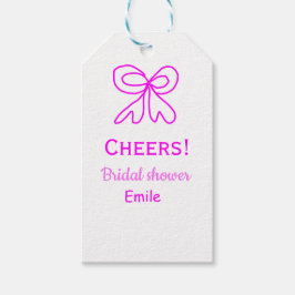 Paars roze strik bruidsfeest met naam cadeaulabel