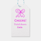 Paars roze strik bruidsfeest met naam cadeaulabel (Achterkant)