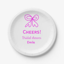 Paars roze strik bruidsfeest met naam papieren bordje