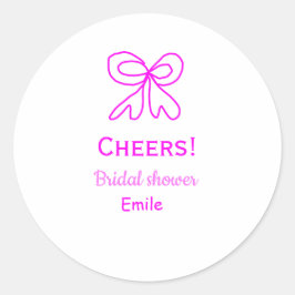 Paars roze strik bruidsfeest met naam ronde sticker