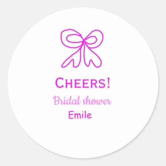 Paars roze strik bruidsfeest met naam ronde sticker (Voorkant)