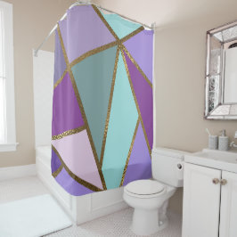 Paars Roze Teal Turquoise & Brons Goud Geometrisch Douchegordijn