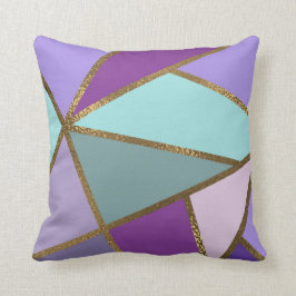 Paars Roze Teal Turquoise & Brons Goud Geometrisch Kussen