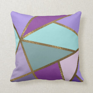 Paars Roze Teal Turquoise & Brons Goud Geometrisch Kussen