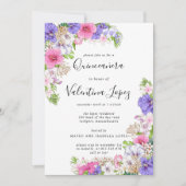 Paars Roze Tropisch Quinceanera Kaart (Voorkant)