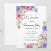 Paars Roze Tropisch Quinceanera Kaart (Voorkant / Achterkant)