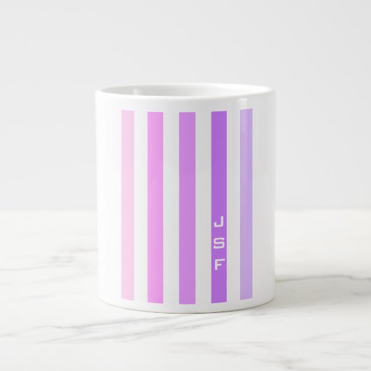 Paars & Roze Verticale Strepen Monogram Grote Koffiekop (Voorkant)