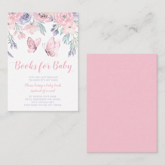 Paars-roze vlindervlinderboekaanvraag informatiekaartje (Voorkant / Achterkant)