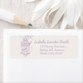 Paars roze vogelkooi trouwlabel etiket (Insitu)