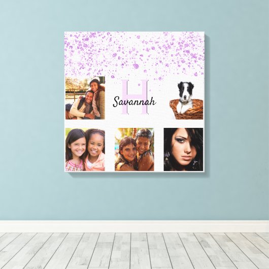 Paars roze witte fotocollage monogram canvas afdruk (Insitu (Houten vloer))