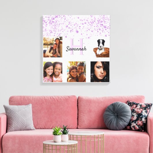 Paars roze witte fotocollage monogram canvas afdruk (Insitu (Woonkamer))