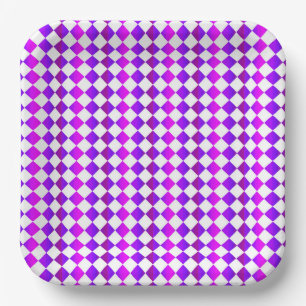 Paars Roze Witte Ruitjes Diamant Patroon Papieren Bordje