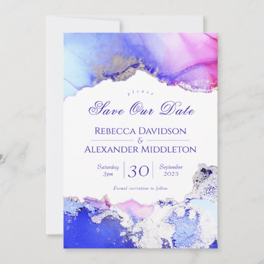 Paars Roze Zilver Abstract Trouwen Save The Date (Voorkant)