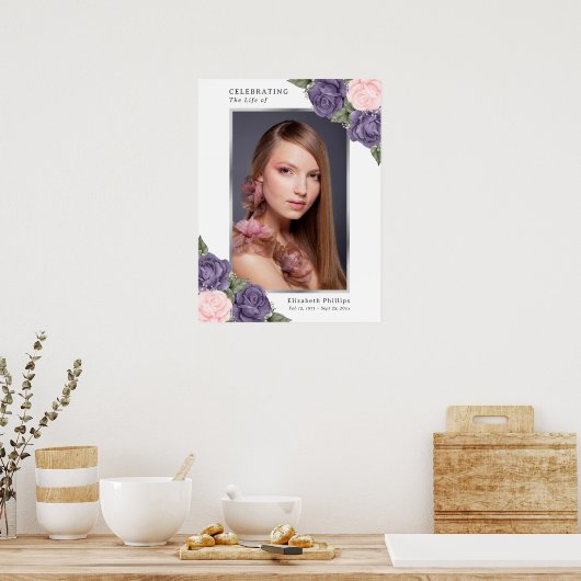 Paars Roze Zilver Foto Herdenking Funeral Bord Poster (Keuken)