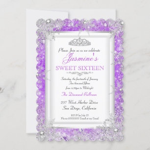 Paars Roze Zilver Winter Wonderland Sweet 16 Kaart