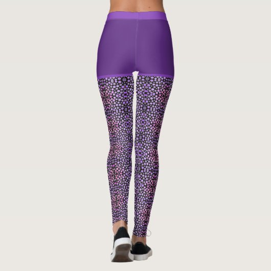 Paars roze zwart-wit-cirkels monogram leggings (Achterkant)