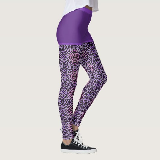 Paars roze zwart-wit-cirkels monogram leggings (Rechts)