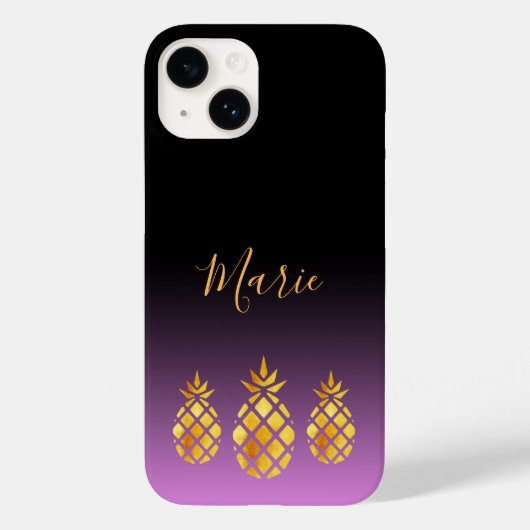 Paars roze zwarte goudanananas Case-Mate iPhone case (Achterkant)