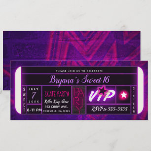 Paars Roze Zwarte Licht Glow Verjaardagsfeest Tick Kaart