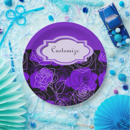 Paars Rozen Borden van snijpapier Papieren Bordje (Feest)