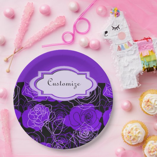 Paars Rozen Borden van snijpapier Papieren Bordje (Feest)
