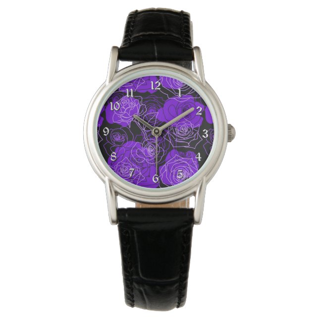 Paars Rozen Floral Wrist Watch Horloge (Voorkant)