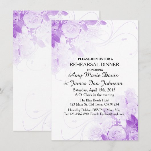 Paars rozenroos - repetitie voor een diner uit vr4 kaart (Voorkant / Achterkant)