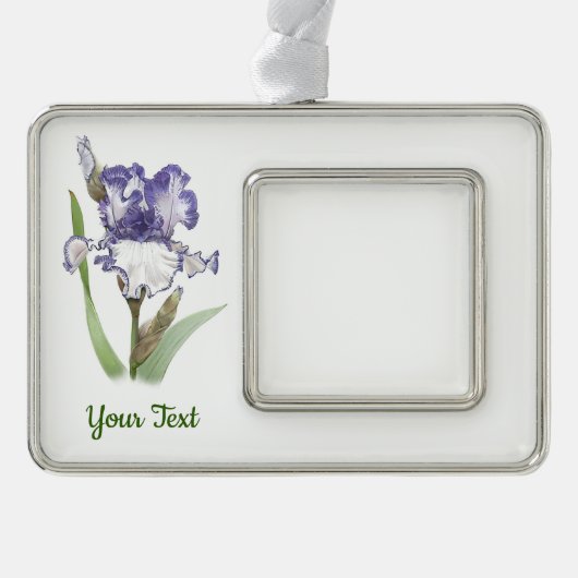 Paars Ruffled Iris Verzilverd Omlijst Ornament (Voorkant)