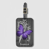 Paars Rustic Butterfly - Gepersonaliseerd Bagagela Bagagelabel (Voorkant (verticaal))