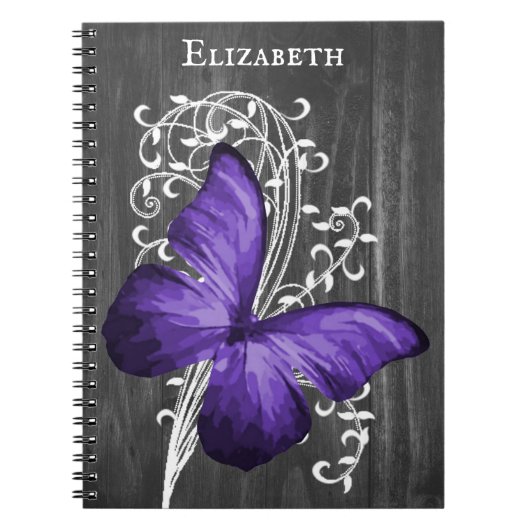 Paars Rustic Butterfly - Gepersonaliseerd Notitieb Notitieboek (Voorkant)