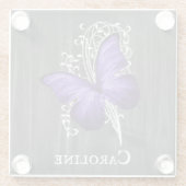 Paars Rustic Butterfly - gepersonaliseerd Onderzet Glazen Onderzetter (Achterkant)